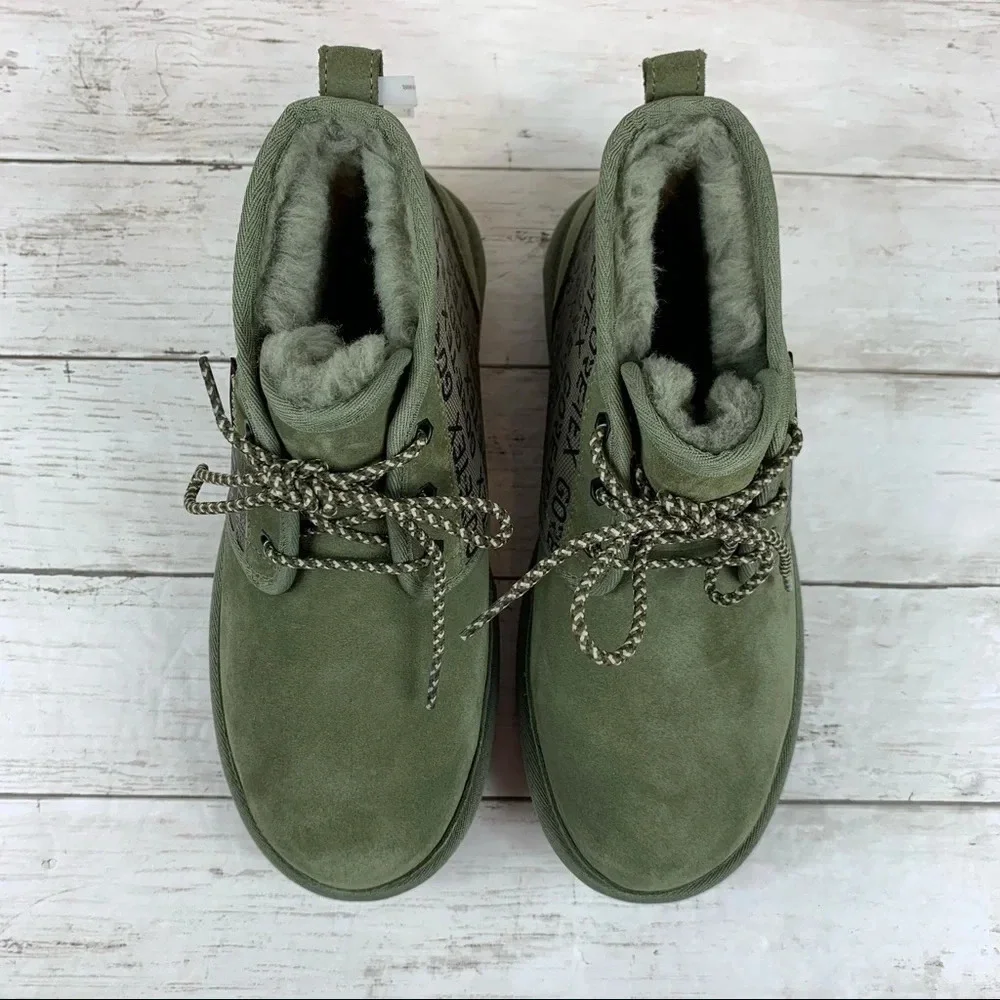 Ugg Neumel Gore-Tex Waterproof Suede Chukka Boots Olive Green Logo 7 Lace Up